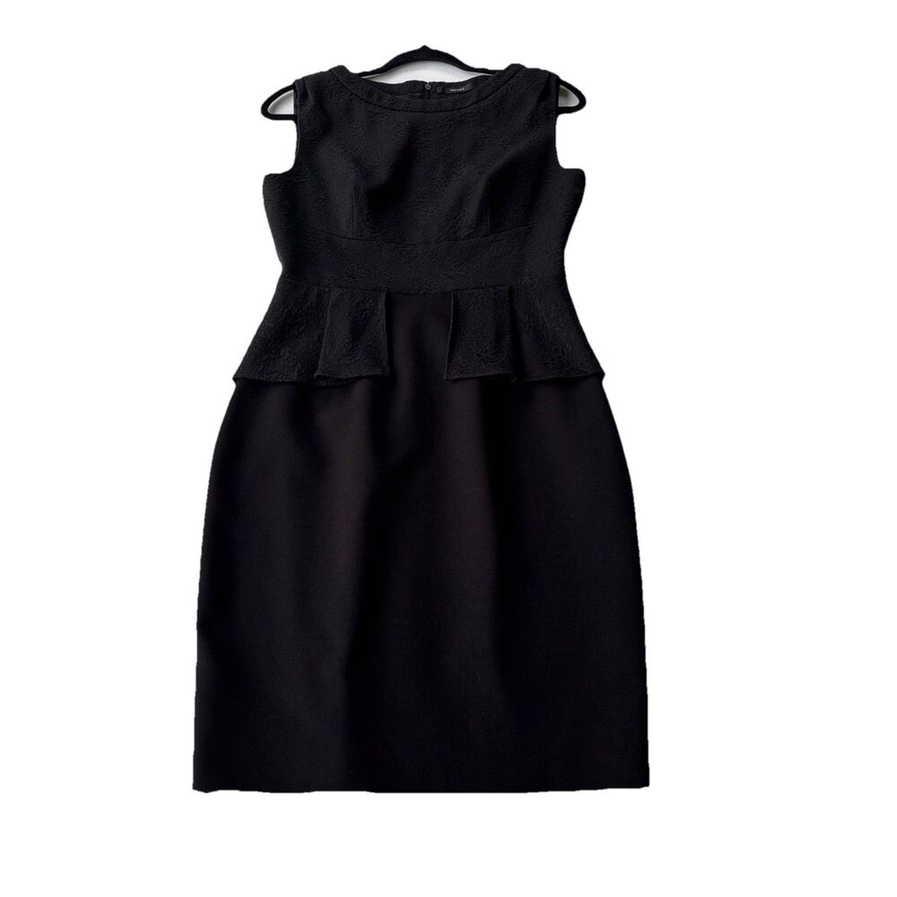 TAHARI Womens Peplum Knee Length Dress Size 10 Black Crew Neck Sleeveless